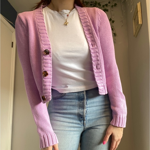 525 America Pink 100% Cotton Cropped Cardigan - Picture 2 of 5